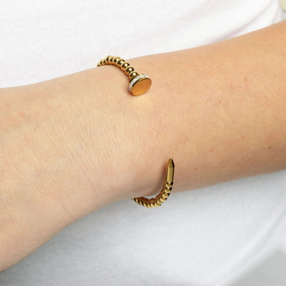 18K Gold PVD Stainless Steel Beaded Nail Bangle Bracelet With Stones