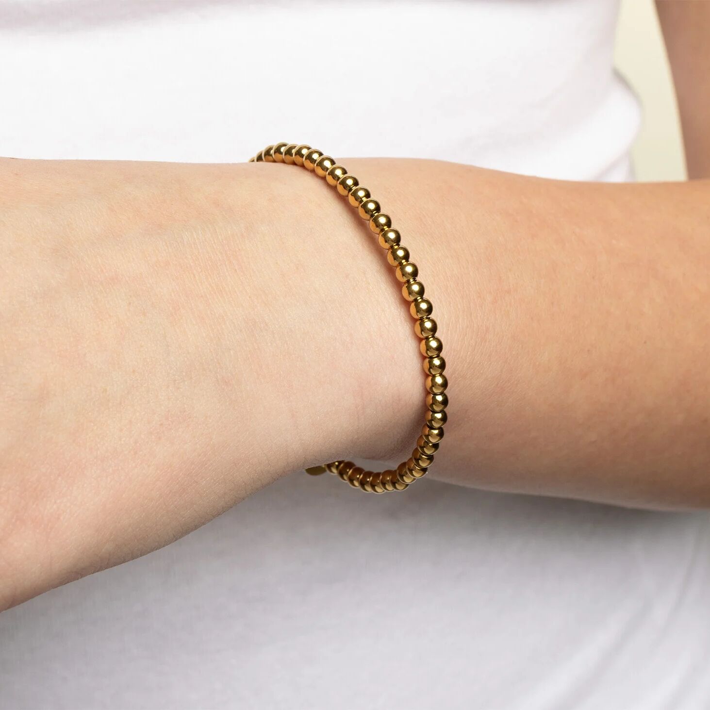 18K Gold PVD Stainless Steel Beaded Nail Bangle Bracelet With Stones