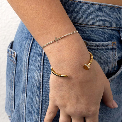 18K Gold PVD Stainless Steel Beaded Nail Bangle Bracelet With Stones