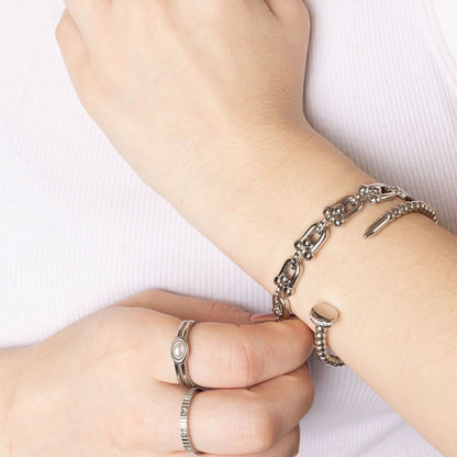 18K Gold PVD Stainless Steel Beaded Nail Bangle Bracelet With Stones