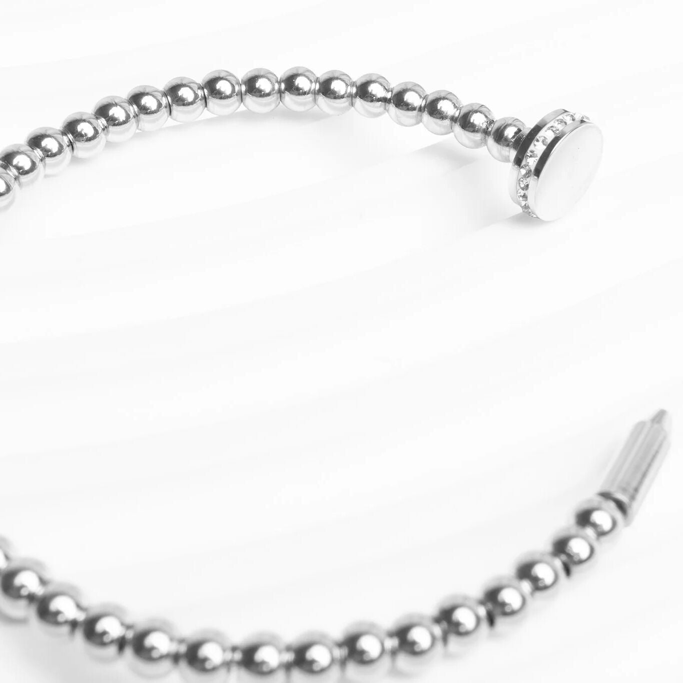 18K Gold PVD Stainless Steel Beaded Nail Bangle Bracelet With Stones