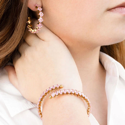 18K Gold PVD Stainless Steel Pink Stone Wrap Bracelet
