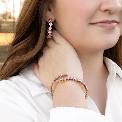 18K Gold PVD Stainless Steel Pink Stone Wrap Bracelet
