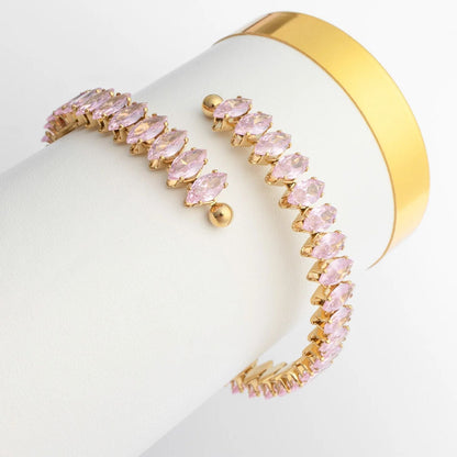 18K Gold PVD Stainless Steel Pink Stone Wrap Bracelet