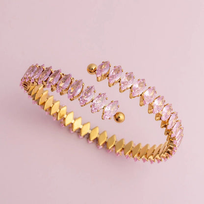 18K Gold PVD Stainless Steel Pink Stone Wrap Bracelet