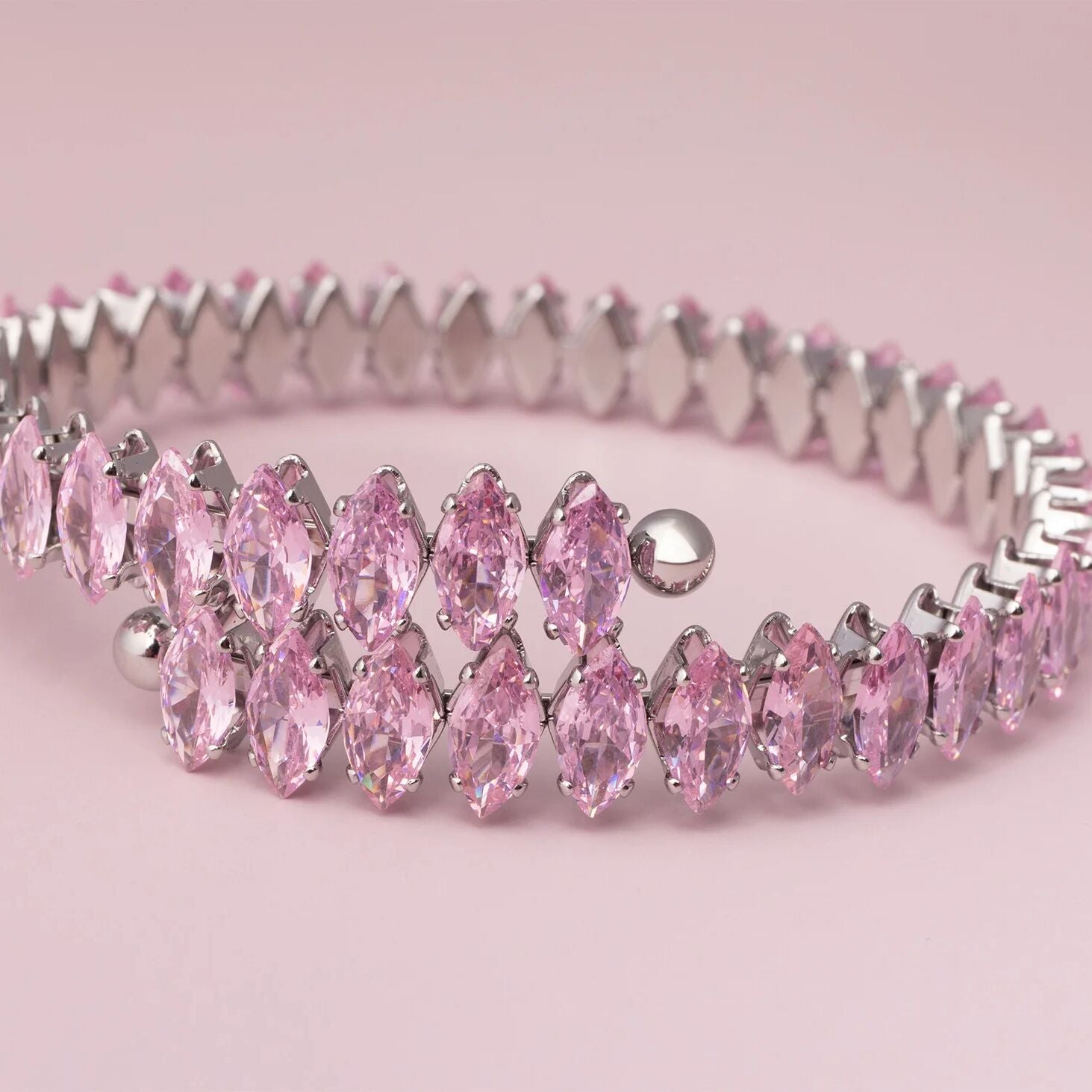 18K Gold PVD Stainless Steel Pink Stone Wrap Bracelet