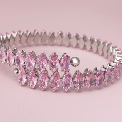 18K Gold PVD Stainless Steel Pink Stone Wrap Bracelet