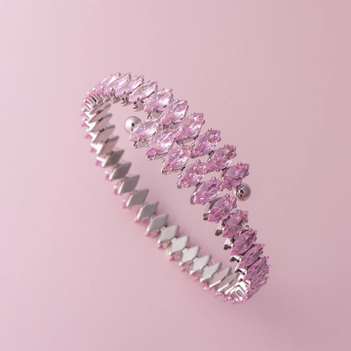 18K Gold PVD Stainless Steel Pink Stone Wrap Bracelet