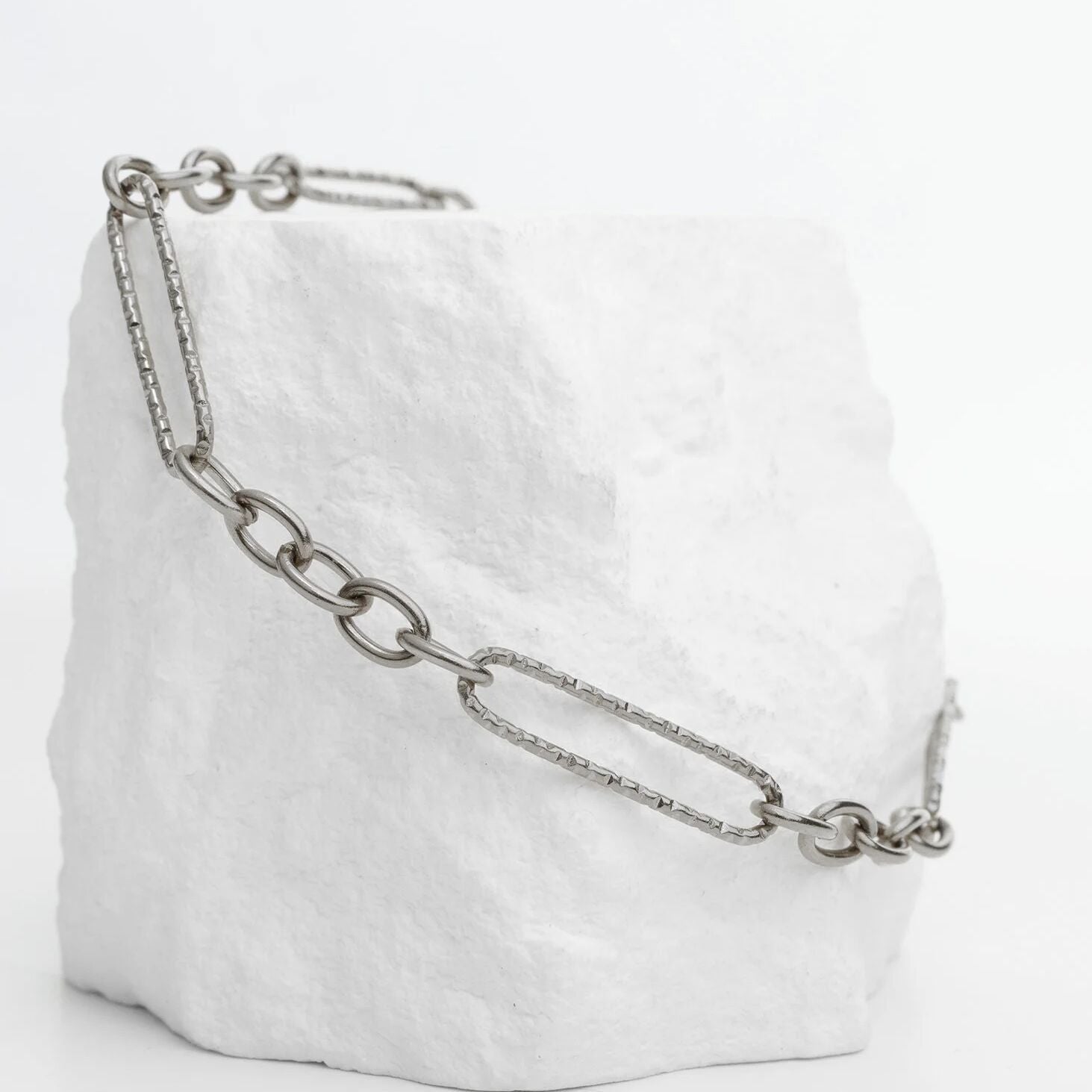 18K Gold PVD Stainless Steel Long Paperclip Textured Chain Bracelet