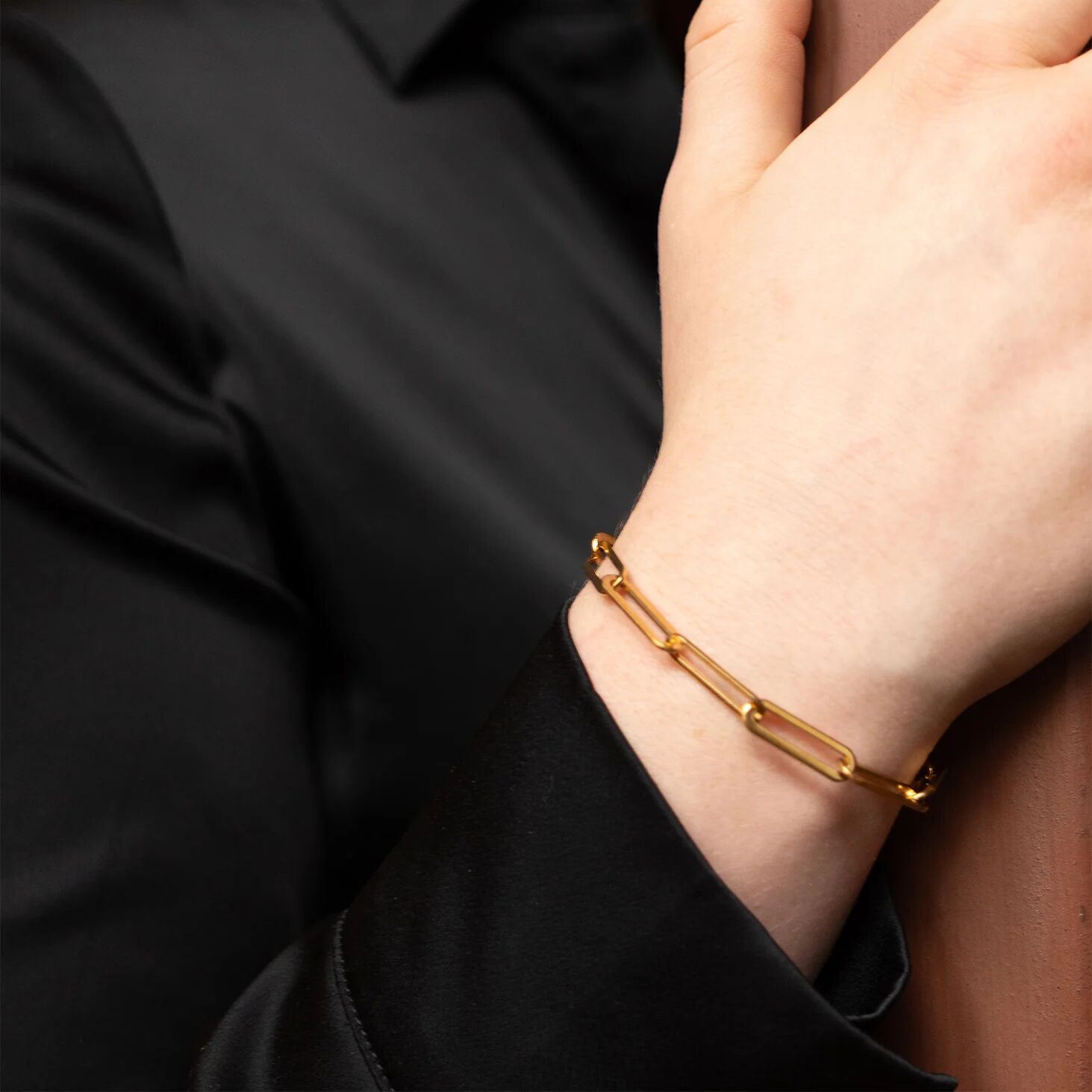 18K Gold PVD Stainless Steel Long Paperclip Bracelet