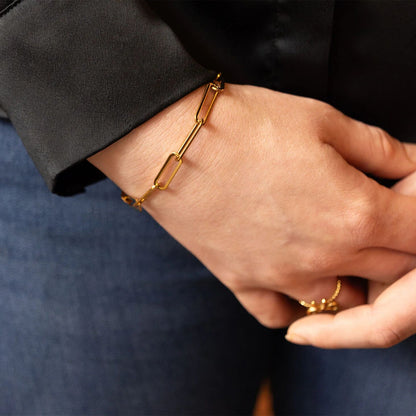 18K Gold PVD Stainless Steel Long Paperclip Bracelet