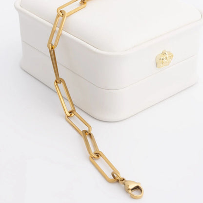 18K Gold PVD Stainless Steel Long Paperclip Bracelet