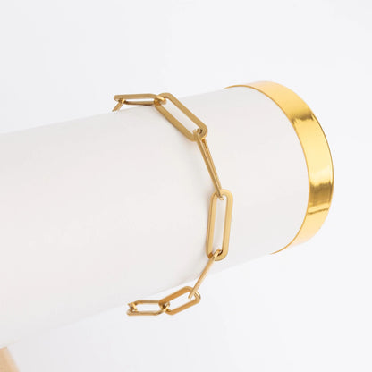 18K Gold PVD Stainless Steel Long Paperclip Bracelet