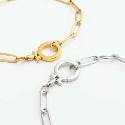 18K Gold PVD Stainless Steel Paperclip Lock Charm Holder Bracelet