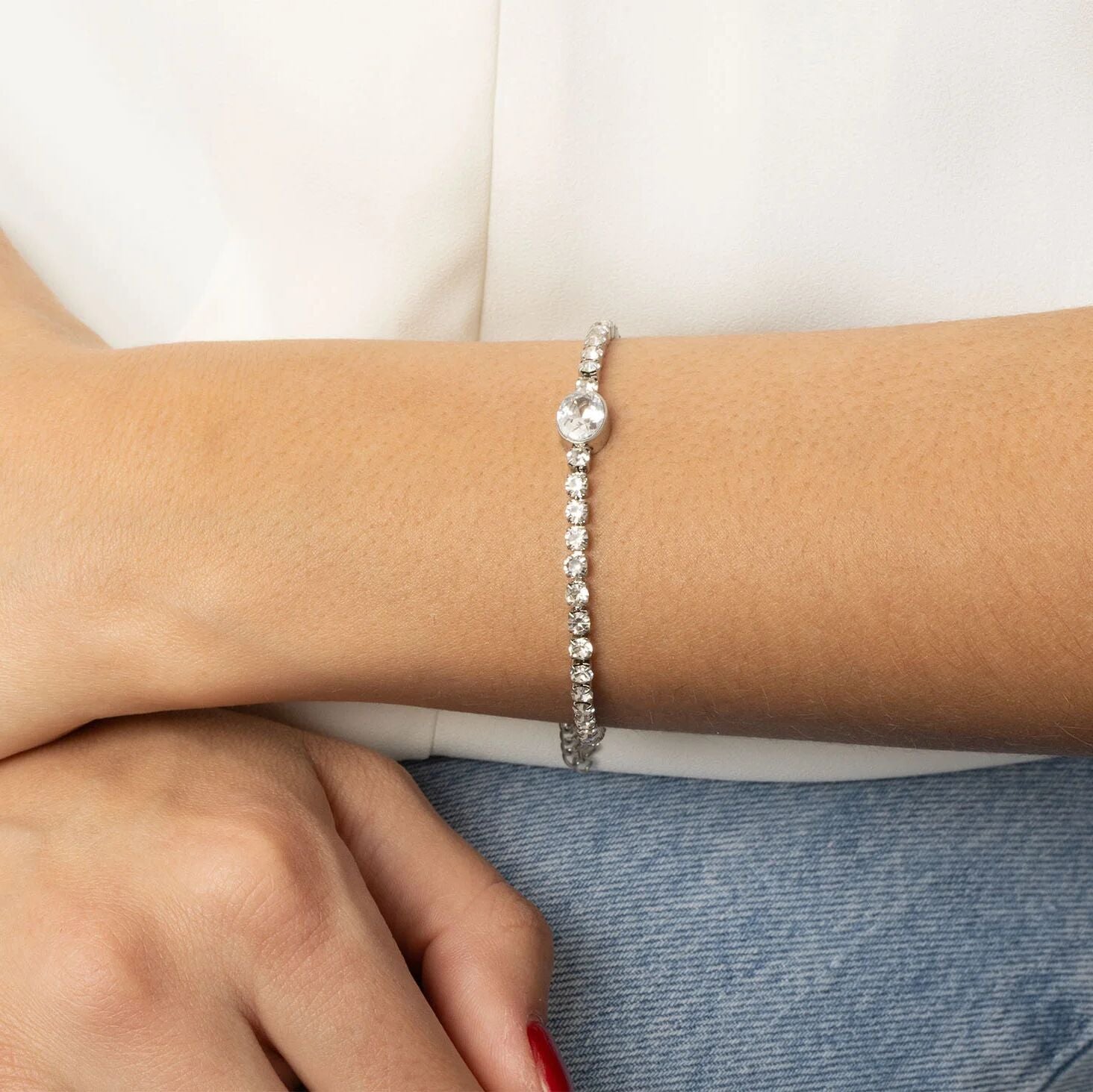 18K Gold PVD Stainless Steel Oval Stone Tennis Chain Bracelet