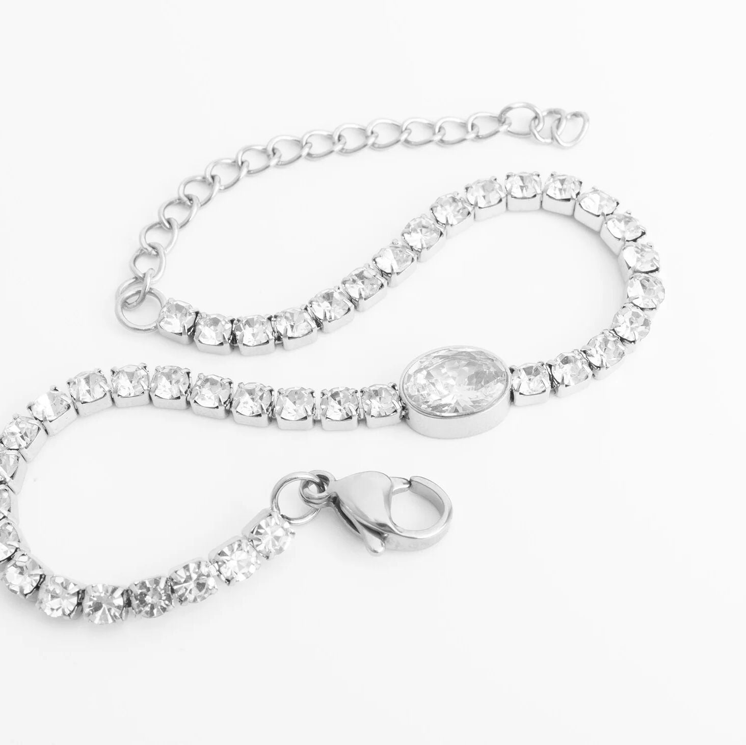 18K Gold PVD Stainless Steel Oval Stone Tennis Chain Bracelet