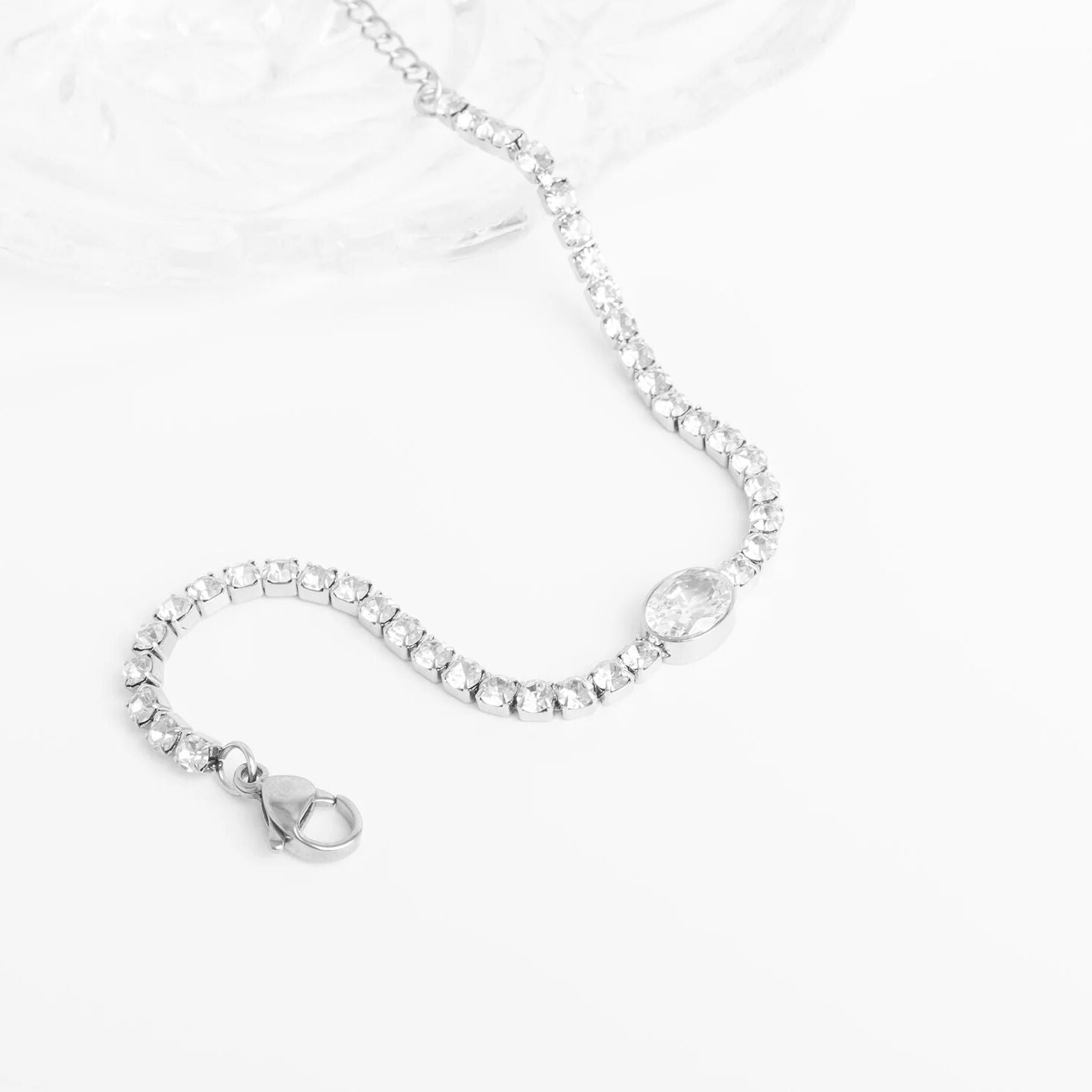 18K Gold PVD Stainless Steel Oval Stone Tennis Chain Bracelet