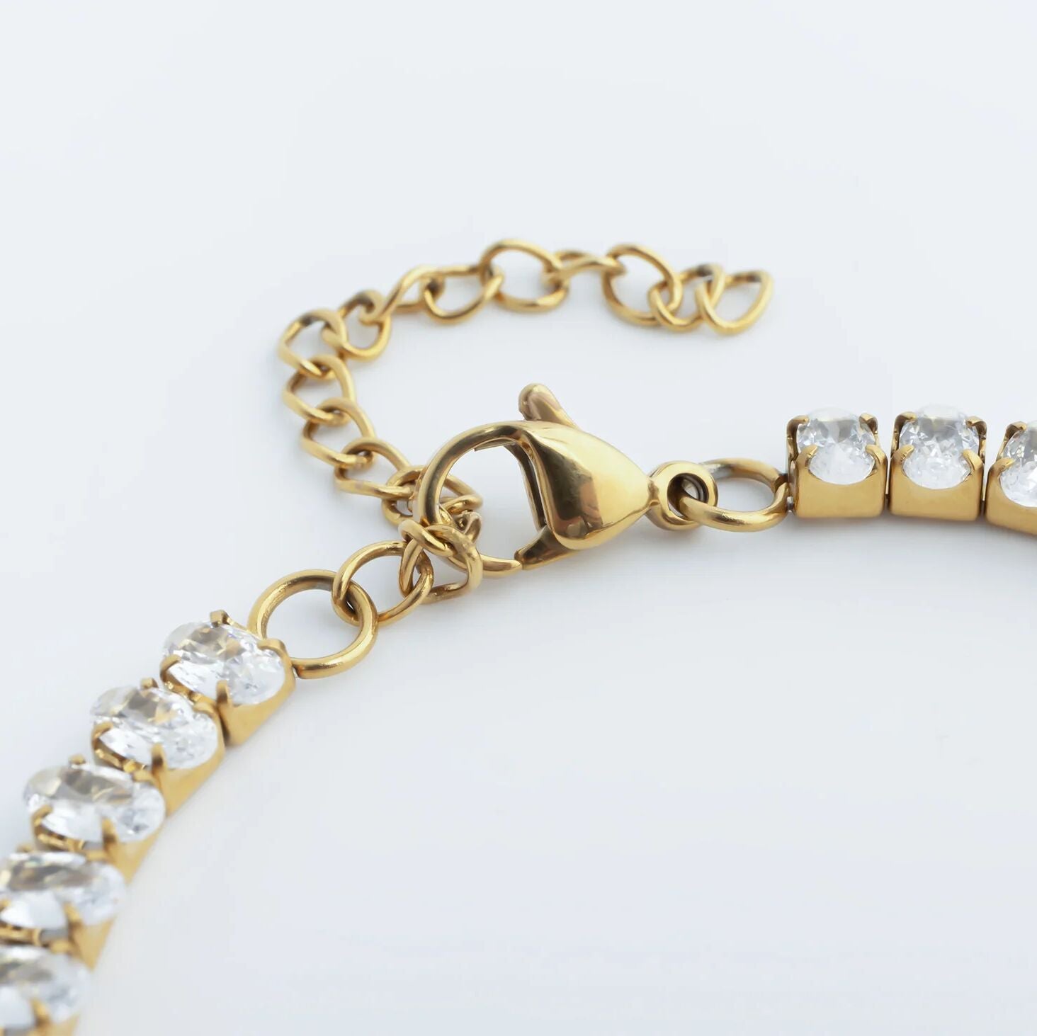 18K Gold PVD Stainless Steel Tennis Chain Bracelet with Heart CZ Marquis Center Stone