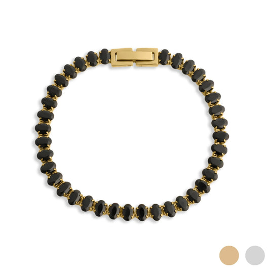 18K Gold PVD Stainless Steel Black Oval Stone Bracelet