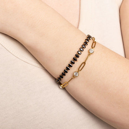 18K Gold PVD Stainless Steel Black Oval Stone Bracelet