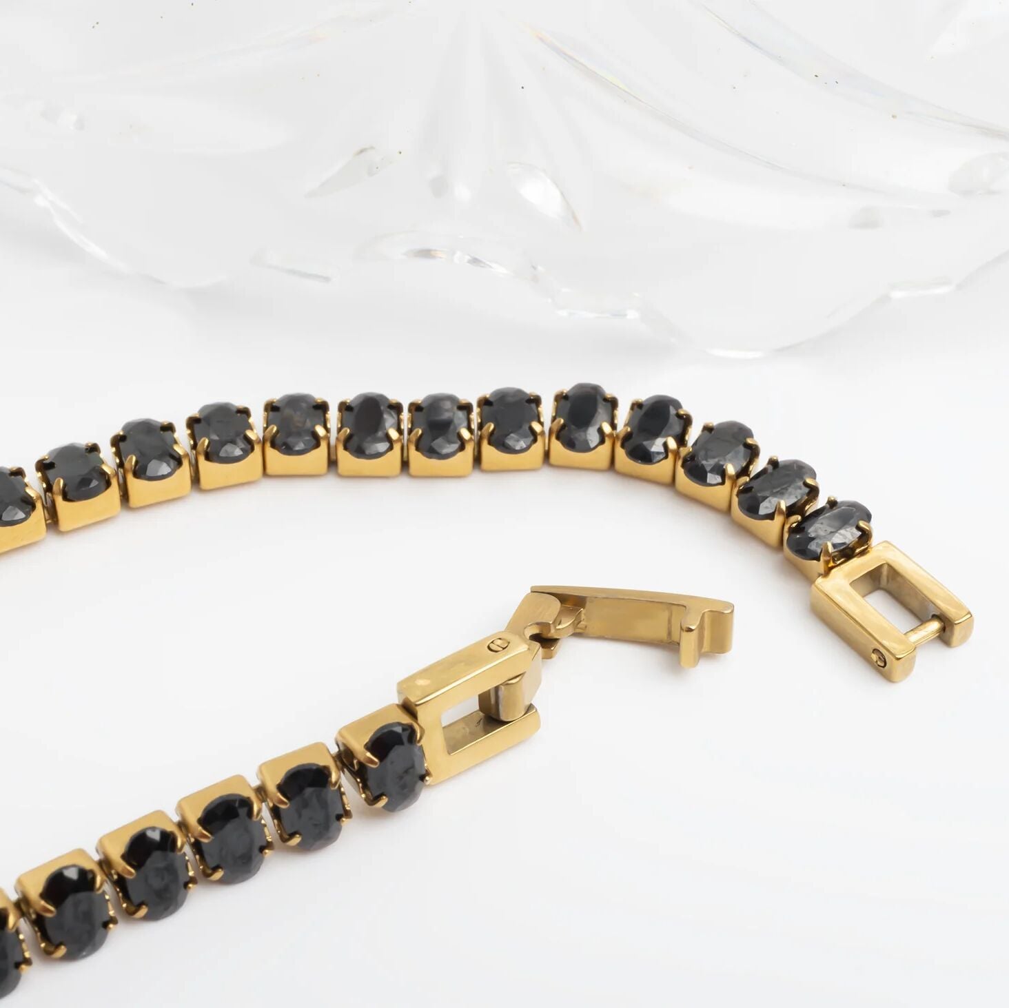 18K Gold PVD Stainless Steel Black Oval Stone Bracelet