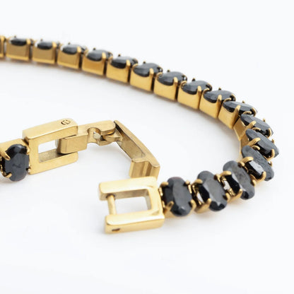 18K Gold PVD Stainless Steel Black Oval Stone Bracelet