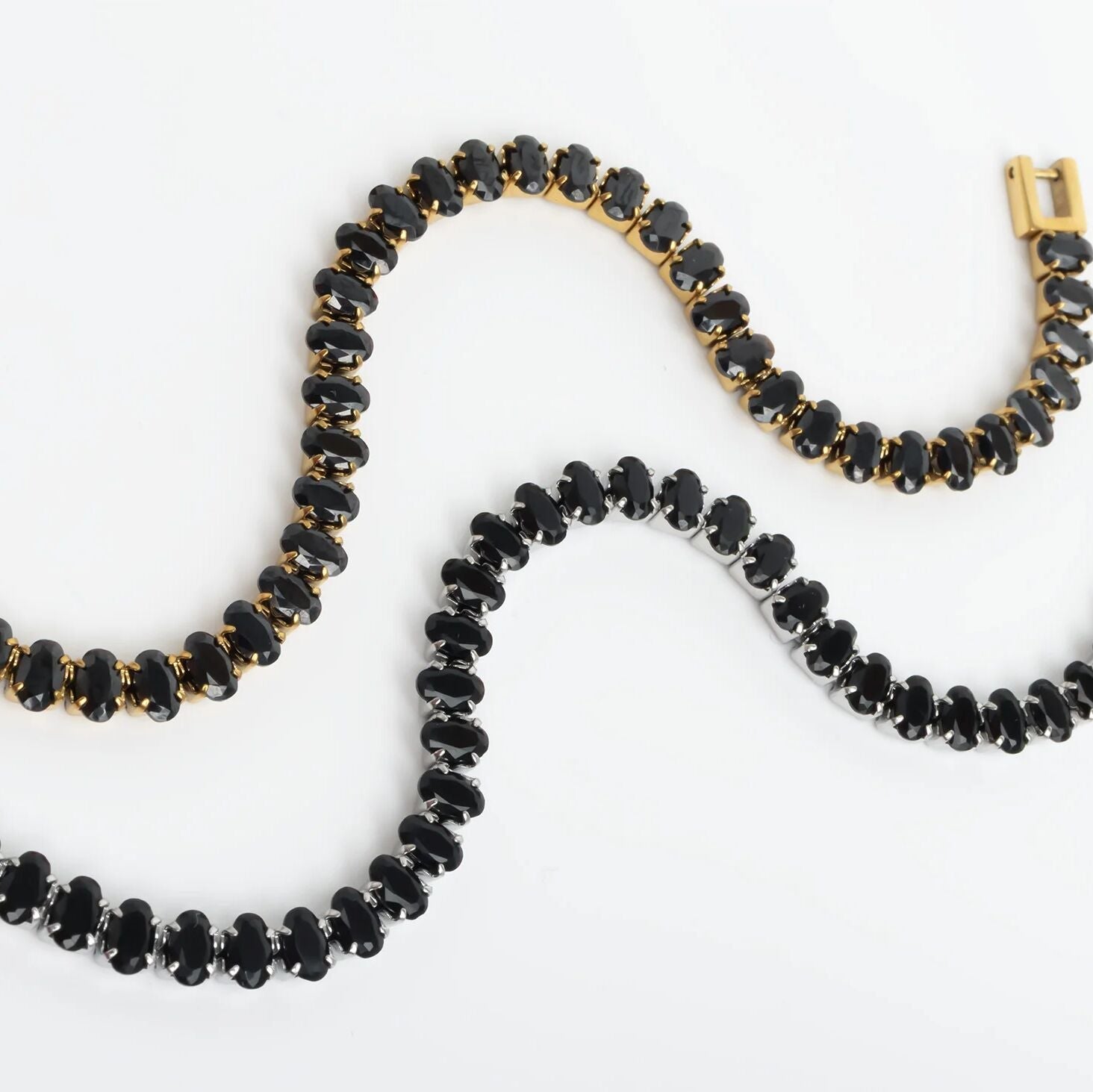 18K Gold PVD Stainless Steel Black Oval Stone Bracelet
