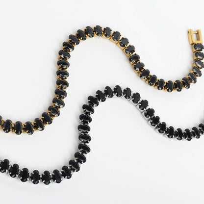 18K Gold PVD Stainless Steel Black Oval Stone Bracelet
