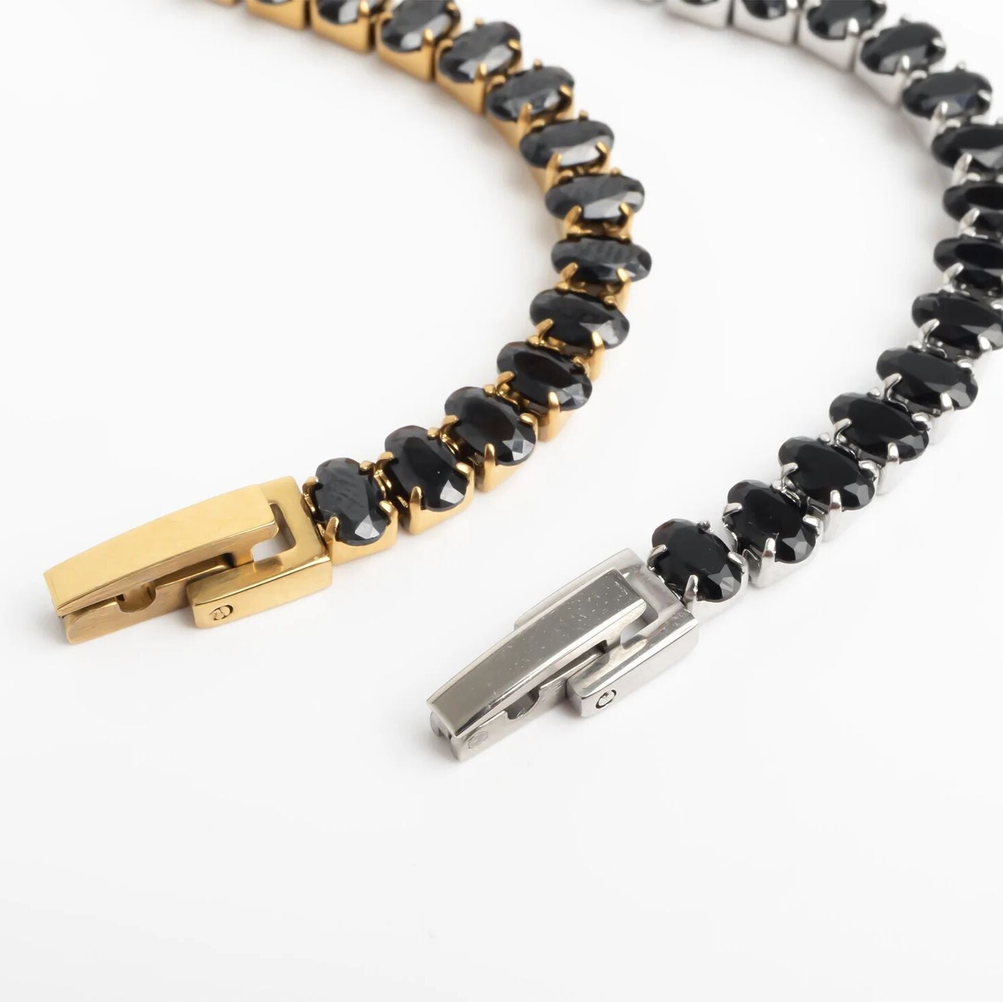 18K Gold PVD Stainless Steel Black Oval Stone Bracelet
