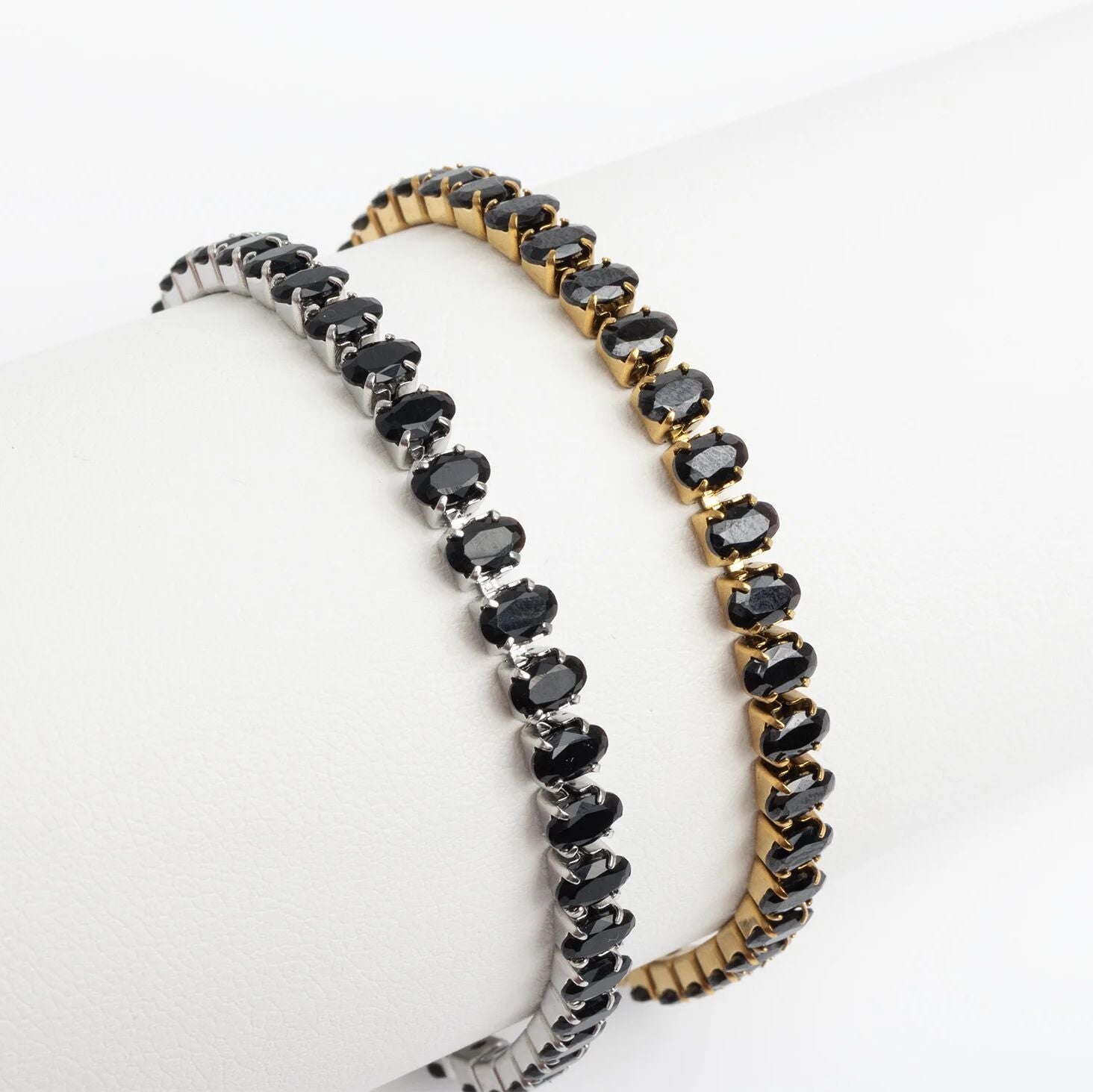 18K Gold PVD Stainless Steel Black Oval Stone Bracelet