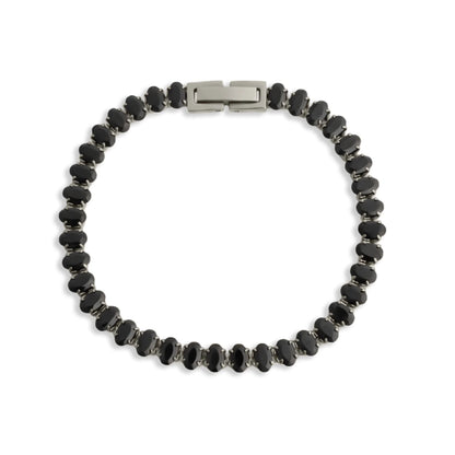 18K Gold PVD Stainless Steel Black Oval Stone Bracelet