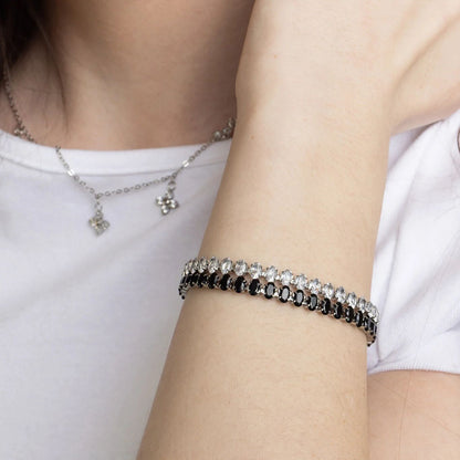 18K Gold PVD Stainless Steel Black Oval Stone Bracelet