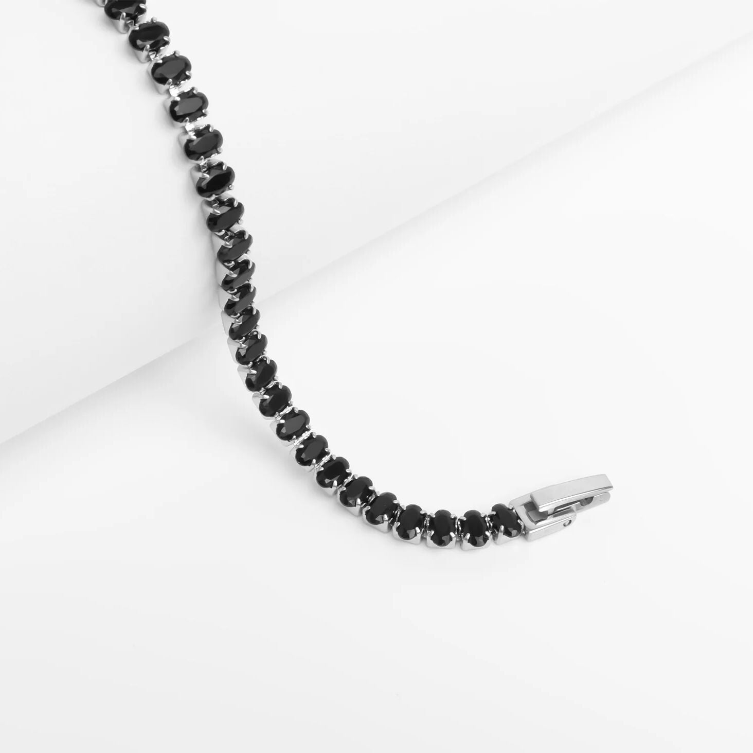 18K Gold PVD Stainless Steel Black Oval Stone Bracelet