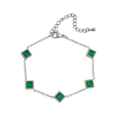 18K Gold PVD Stainless Steel Emerald Stone Station Bracelet