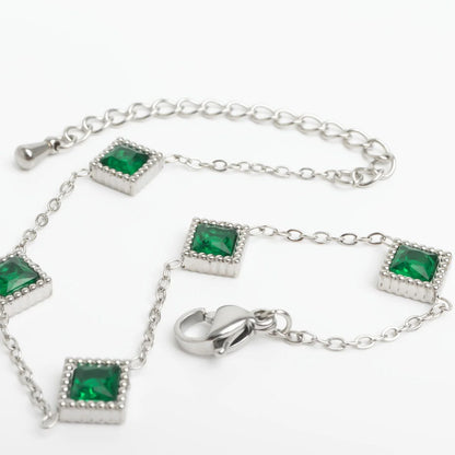 18K Gold PVD Stainless Steel Emerald Stone Station Bracelet