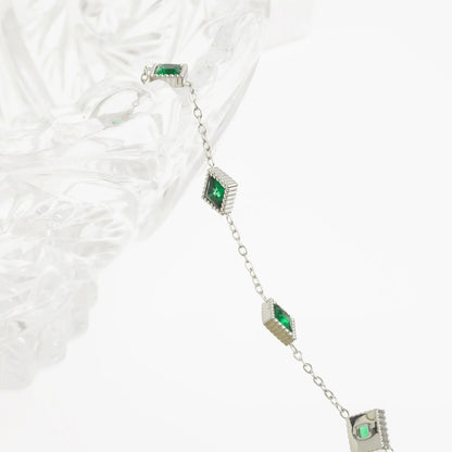 18K Gold PVD Stainless Steel Emerald Stone Station Bracelet