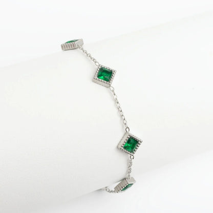 18K Gold PVD Stainless Steel Emerald Stone Station Bracelet