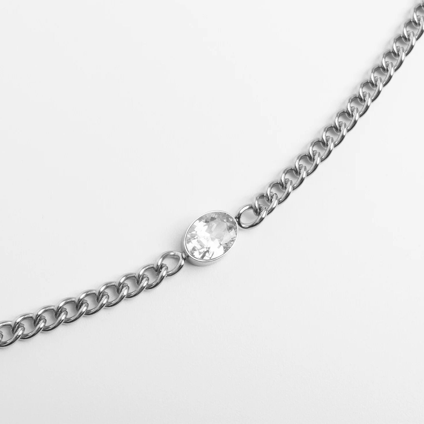 18K Gold PVD Stainless Steel Oval CZ Stone Curb Chain Bracelet