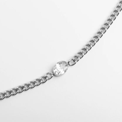 18K Gold PVD Stainless Steel Oval CZ Stone Curb Chain Bracelet
