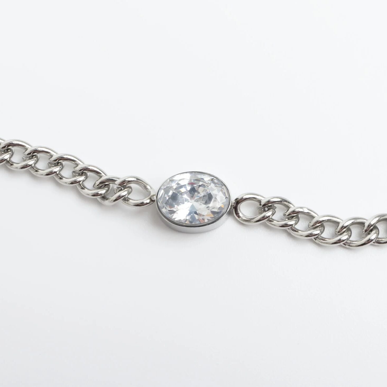18K Gold PVD Stainless Steel Oval CZ Stone Curb Chain Bracelet
