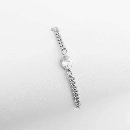 18K Gold PVD Stainless Steel Oval CZ Stone Curb Chain Bracelet
