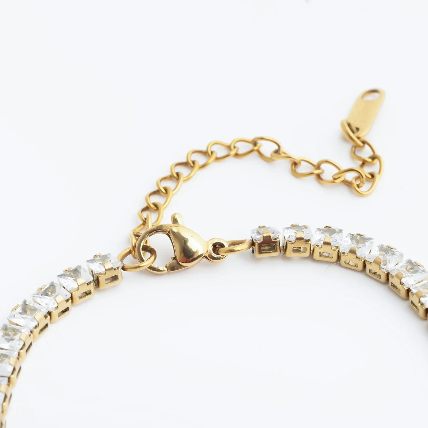 18K Gold PVD Stainless Steel Emerald Cut CZ Stone Tennis Chain Bracelet