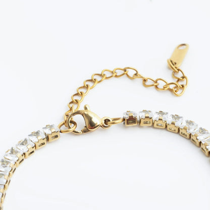 18K Gold PVD Stainless Steel Emerald Cut CZ Stone Tennis Chain Bracelet