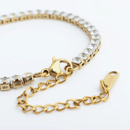 18K Gold PVD Stainless Steel Emerald Cut CZ Stone Tennis Chain Bracelet