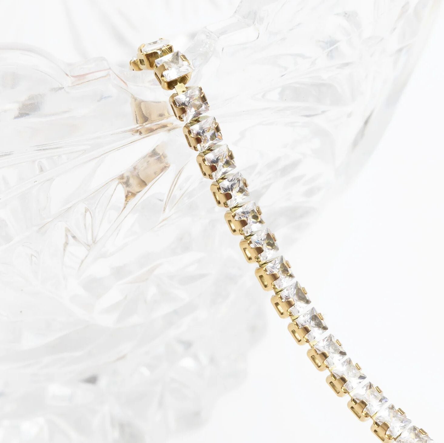 18K Gold PVD Stainless Steel Emerald Cut CZ Stone Tennis Chain Bracelet