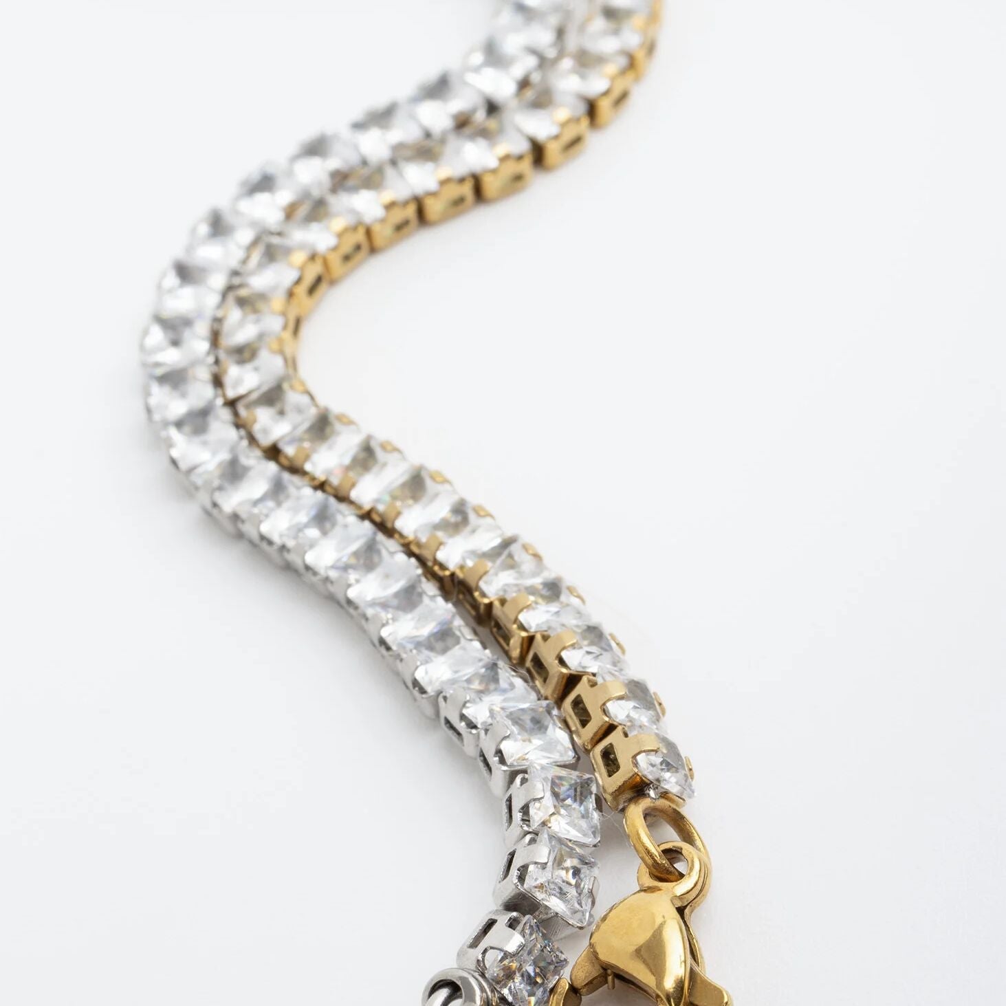 18K Gold PVD Stainless Steel Emerald Cut CZ Stone Tennis Chain Bracelet