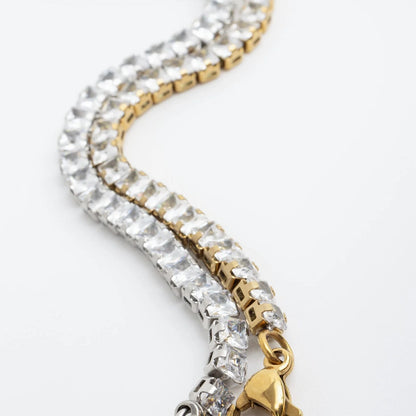 18K Gold PVD Stainless Steel Emerald Cut CZ Stone Tennis Chain Bracelet