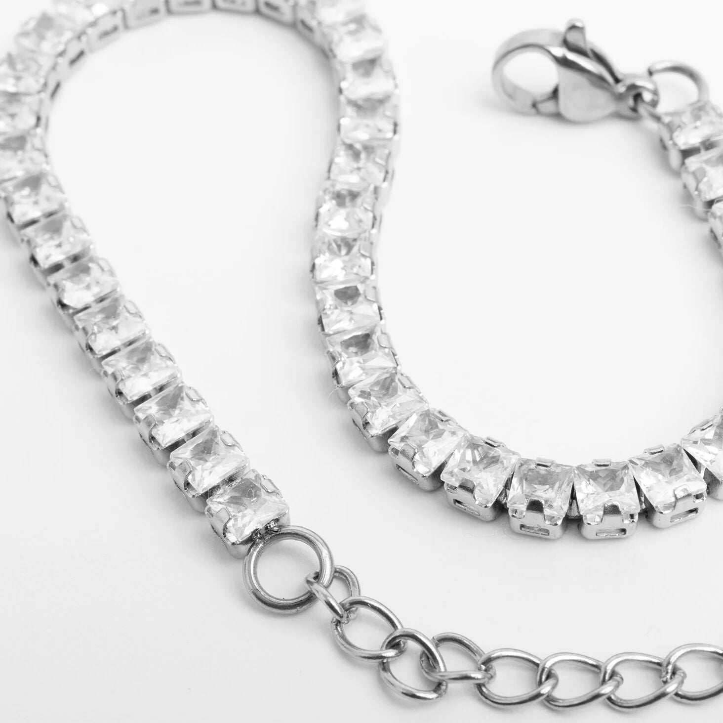 18K Gold PVD Stainless Steel Emerald Cut CZ Stone Tennis Chain Bracelet