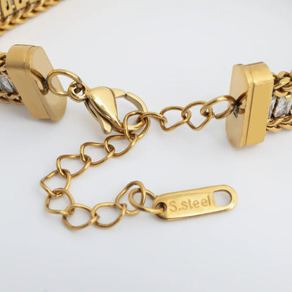 18K Gold PVD Stainless Steel Snake Square CZ Stone Tennis Chain Bracelet