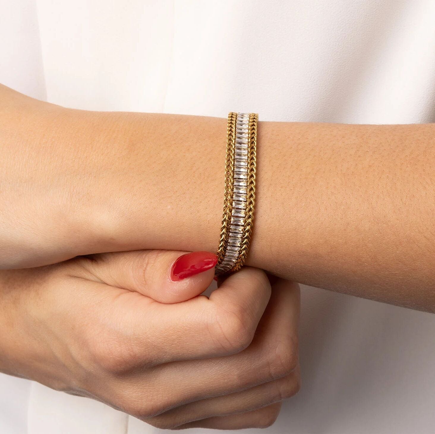 18K Gold PVD Stainless Steel Snake Square CZ Stone Tennis Chain Bracelet